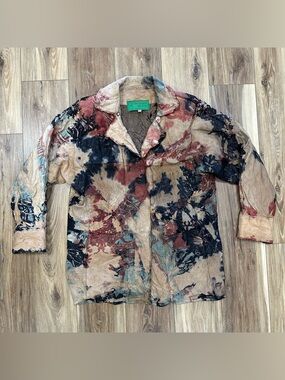 Vintage New York Growbeans Karen Groner Tie Dye Leather Jacket Coat, Medium